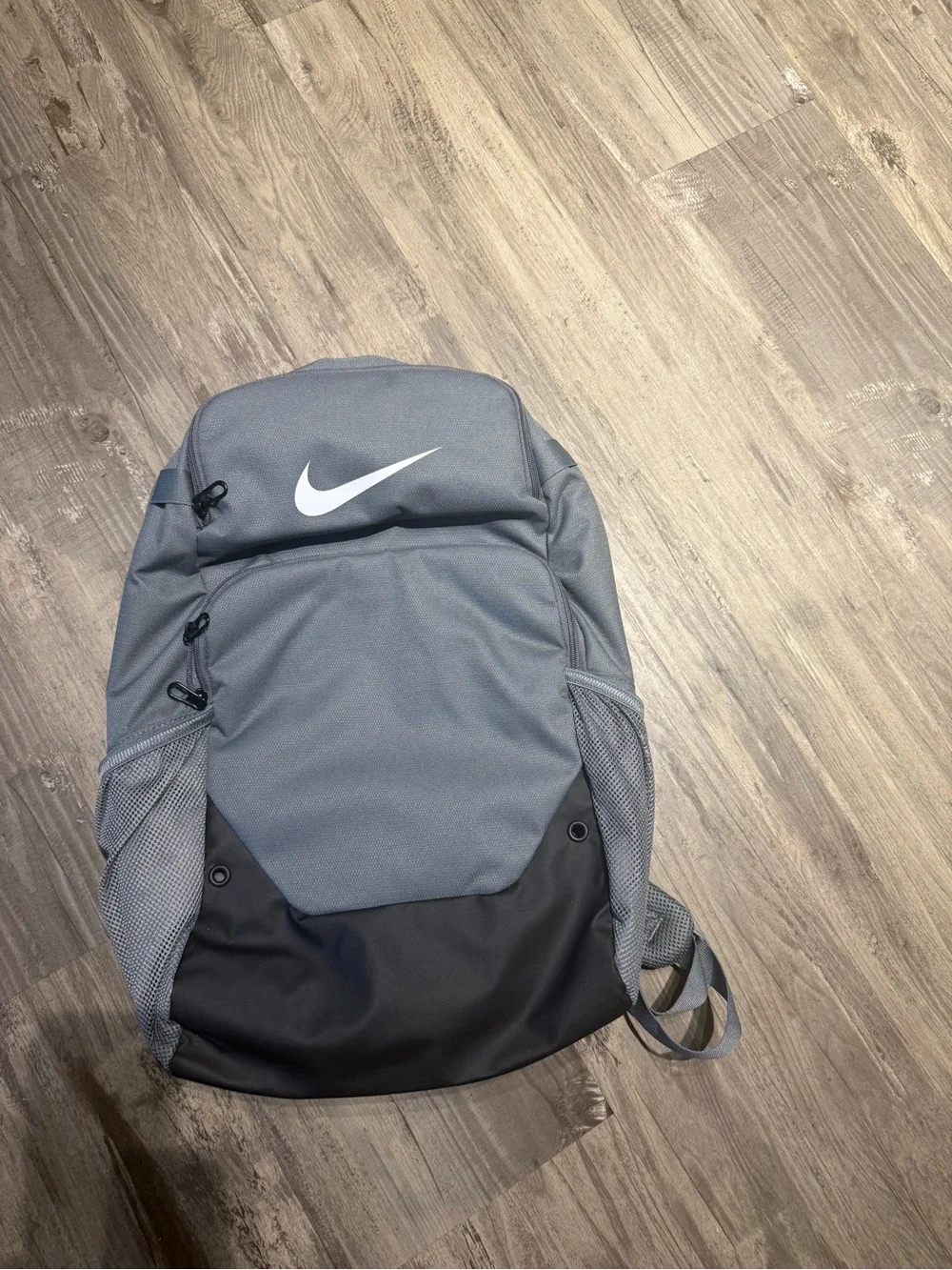 Nike Grey and Black Men's Backpack with White Swoosh